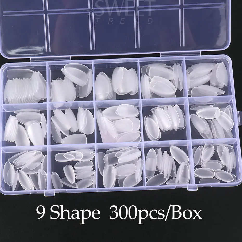 300pcs Nail Art Press on False Nail Matte Clear Full Cover Coffin Square Almond Short Fake Nail Gel Tips Manicure Extension Tool