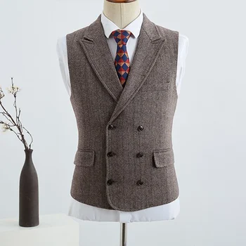 Gilet slim in lana stile britannico europeo e americano Nuovo gilet marrone doppiopetto retrò italiano autunno e inverno per uomo