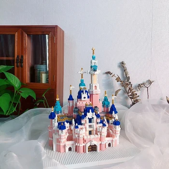 Gift Pink Castle Model Kits Toys Microblock Building Blocks for Adults Princess Kids Castles Architecture Set Bricks 2