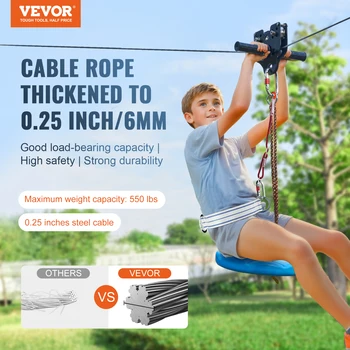 SucceBuy Zipline Kit for Kids Adult 160ft Zip Line Kits Up to 500 lbs with Stainless Steel Zipline Spring Brake Safety Harness 2