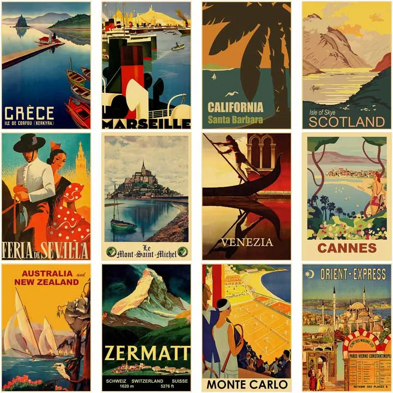 

Travel City Landscape Vintage Poster Prints Modern Paintings Home Decorations Pictures Wall Art Decor Room Decoration Aesthetic