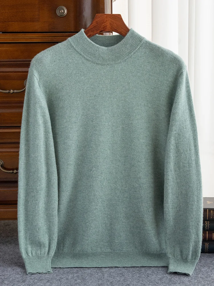 High-end Autumn Winter Men Sweater 100% Cashmere Long Sleeve Half-high Neck Pullover Soft Warm Large Size Knitwear Men Clothing