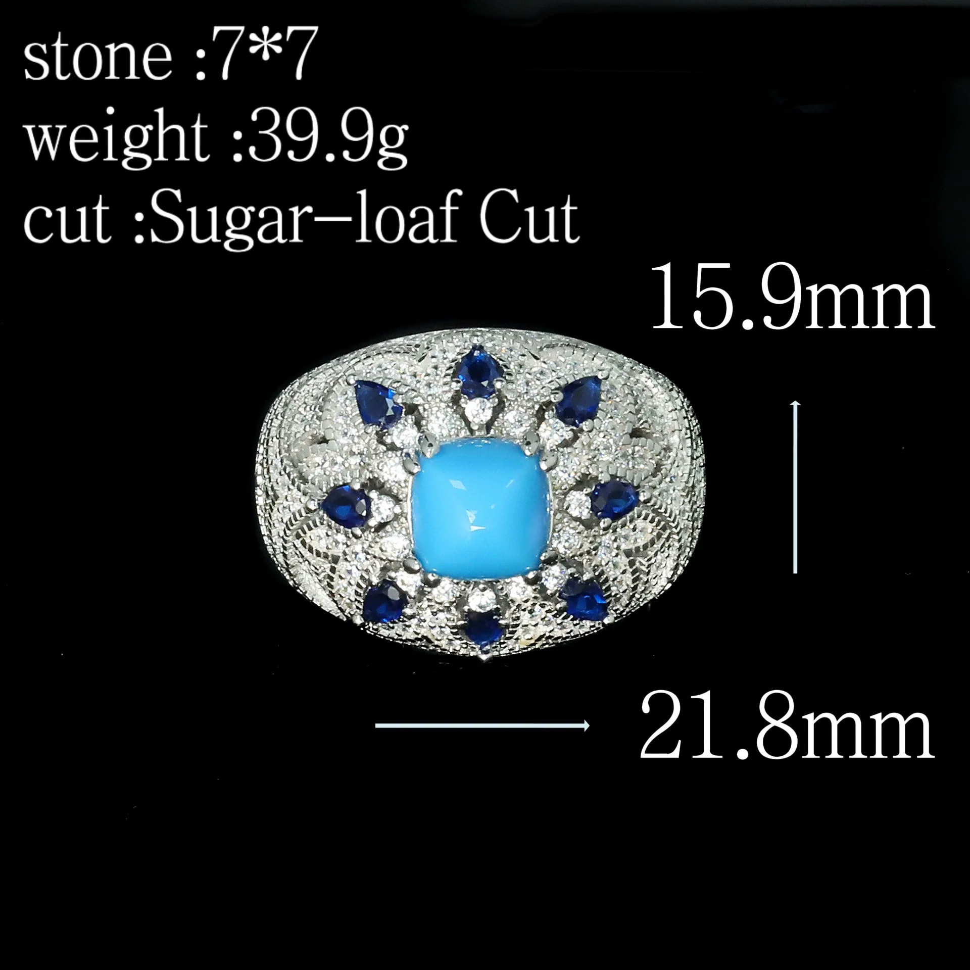 WUIHA Vintage 925 Sterling Silver Lab Sapphire Turquoise High