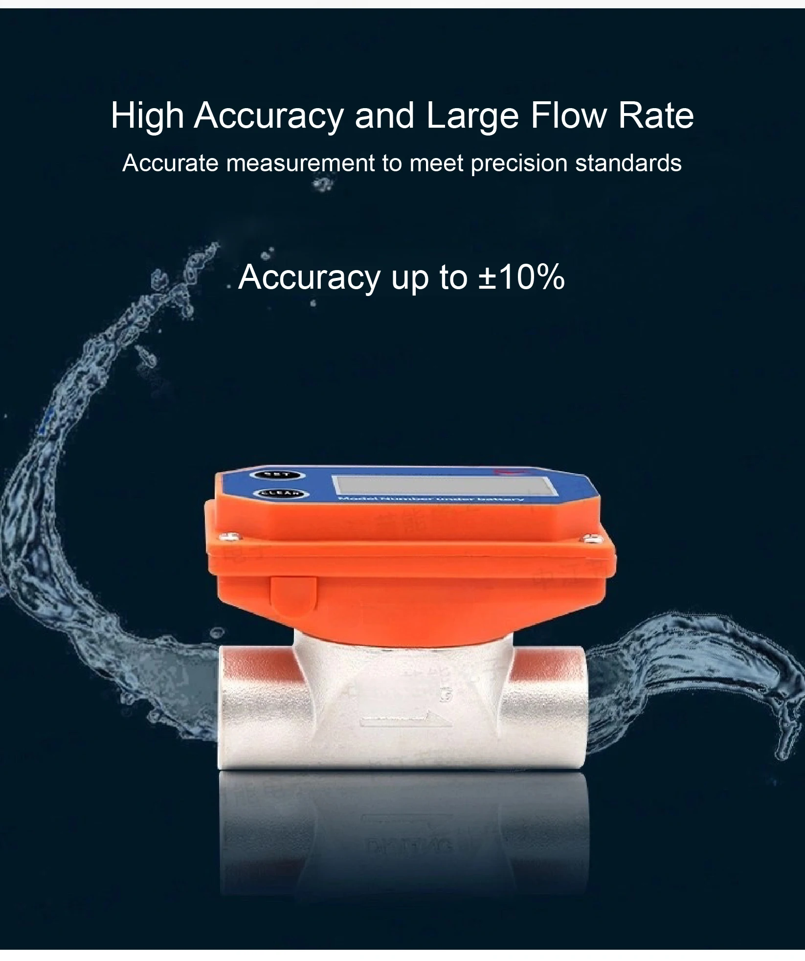 SUS-BT01 Electronic Digital Flow Meter Stainless Steel Battery Powered Turbine W