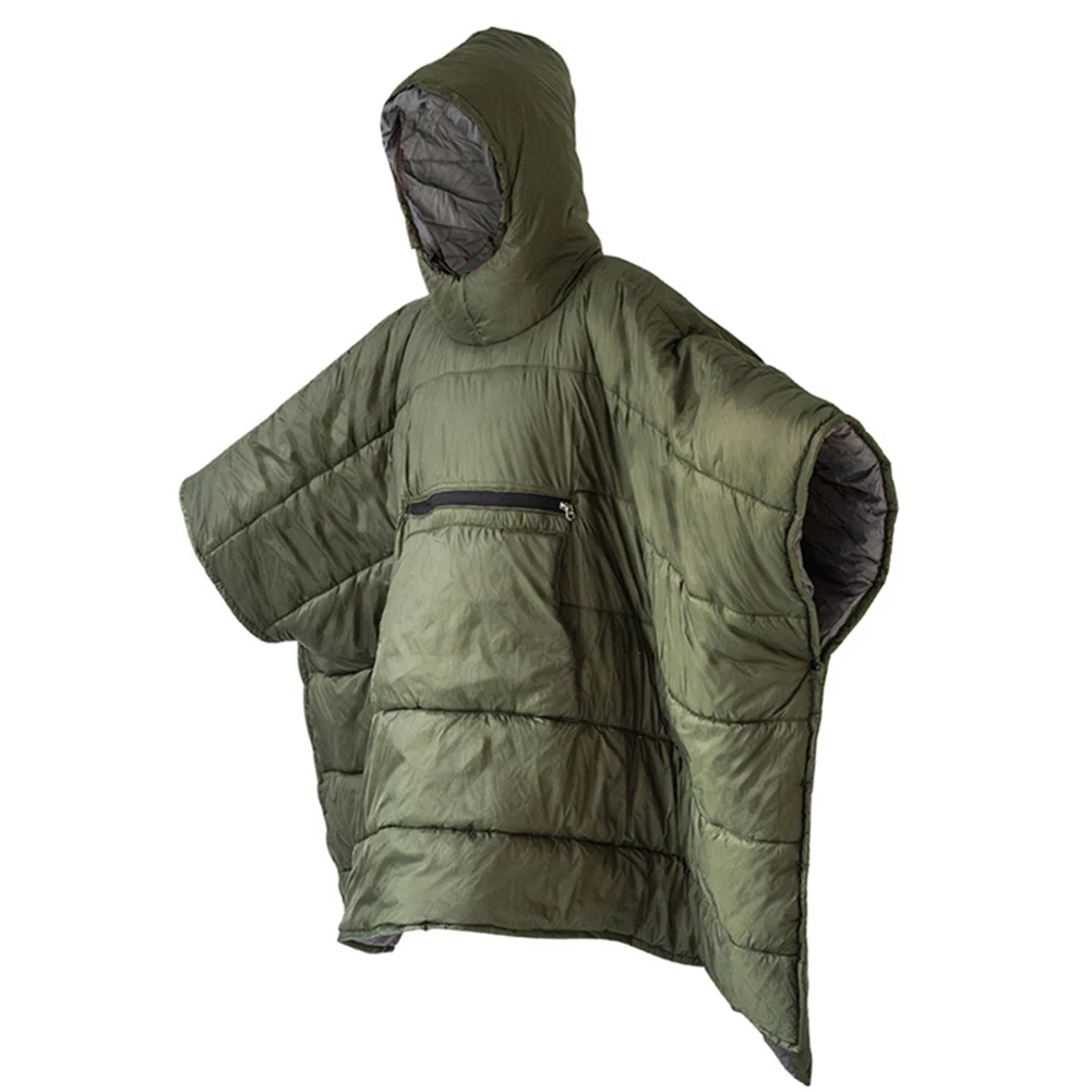 Outdoor Wearable Cloak Multi Functional Self-folding Cotton Blanket Camping Warm Poncho Sleeping Bag Camping Cloak Accessories