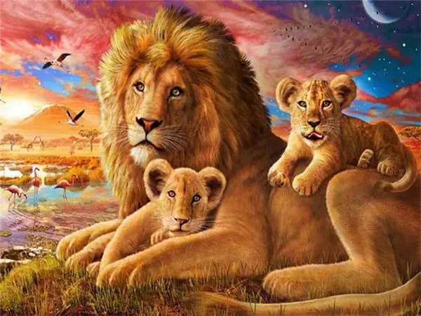 Lion with cubs African wildlife painting by numbers Lion with cubs African wildlife painting by numbers
