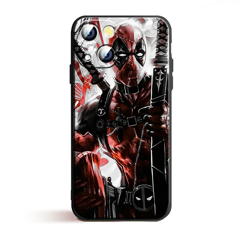 thumbnail image 1 of Funda de Deadpool divertida de Marvel para Apple iPhone, 15, 14, 13, 12, 11, Mini, XS, XR, X, 6S, 6 Pro, Max Plus, cubierta negra, 1 of 5