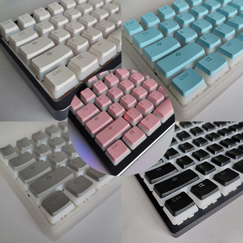 Oem Keycap Translúcido para Teclado Mecânico Pudim Keycaps Rosa Tiro Duplo Completo Preto Pudim Jogo Faça Você Mesmo 104 108 - Imagem 2