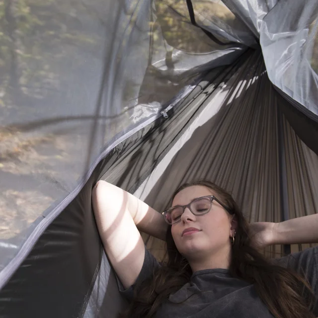Equip Nylon Mosquito Hammock with Attached Bug Net, 1 Person Dark Gray and Black, Open Size 115" L x 59" W 1