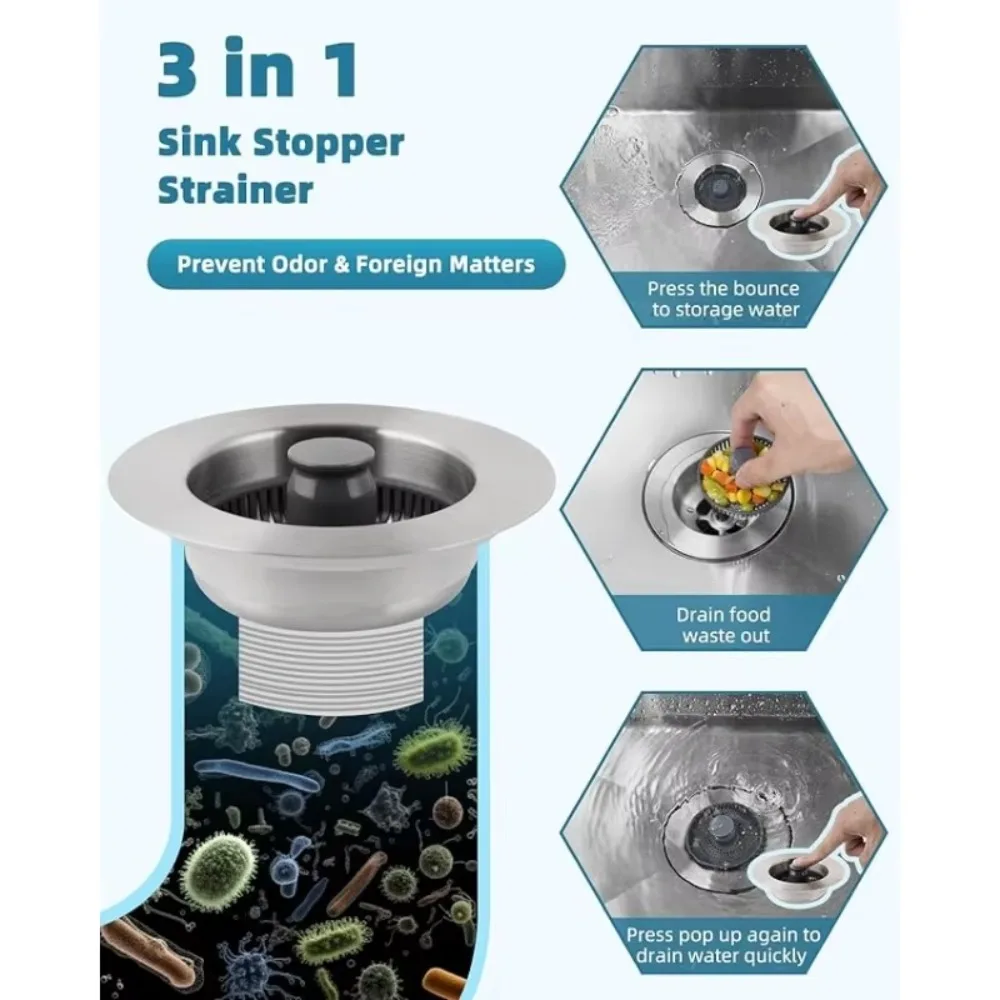 3 in 1 Filter Sink Bouncing Core Stopping Blockage Sink Strainer Kitchen Tool Leak-proof Plug Drain Basket