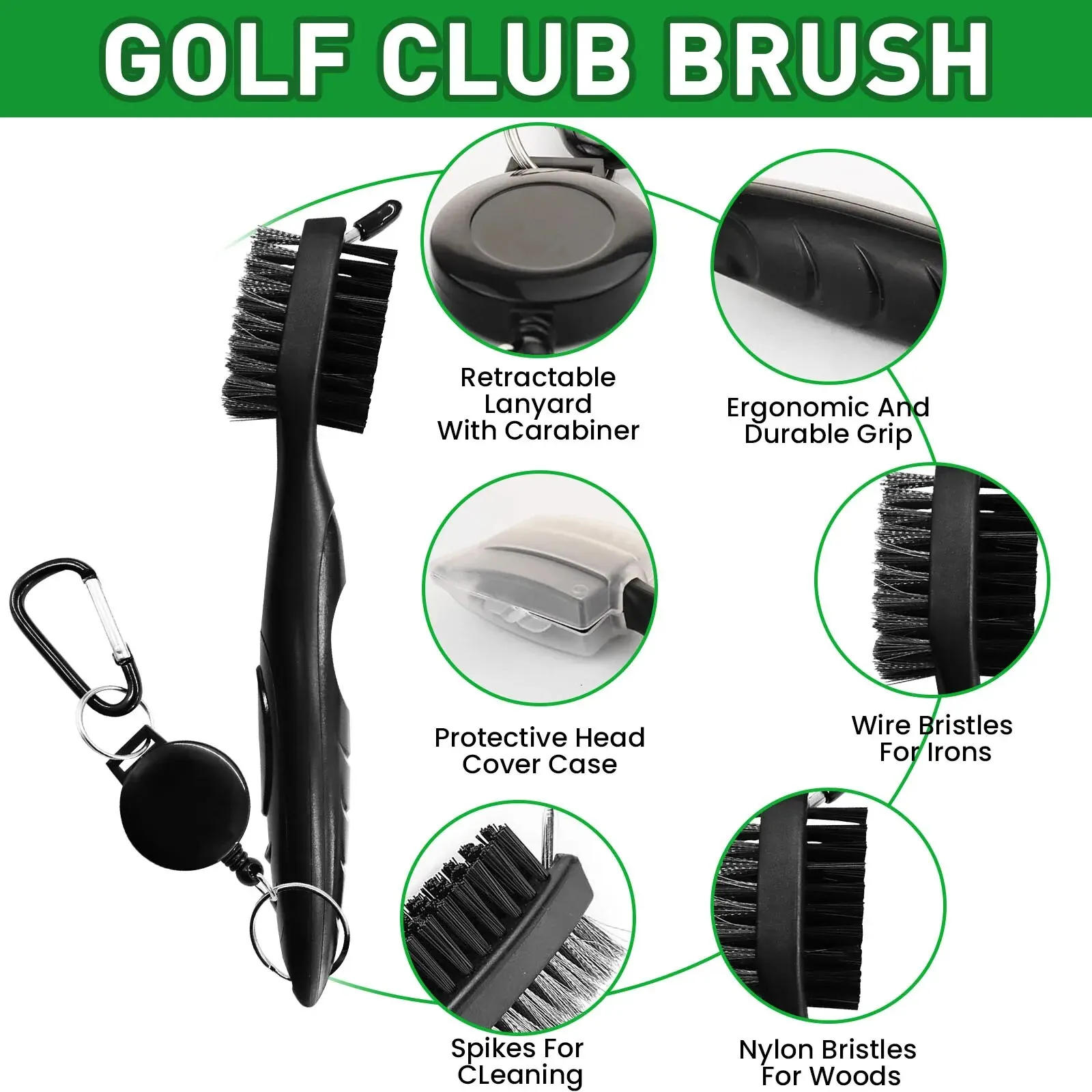 Brosse de club de golf et kit de nettoyage de serviettes, rainure latérale pour touristes, brosse de livres avec pointe pour putter, rainure de balle de coin