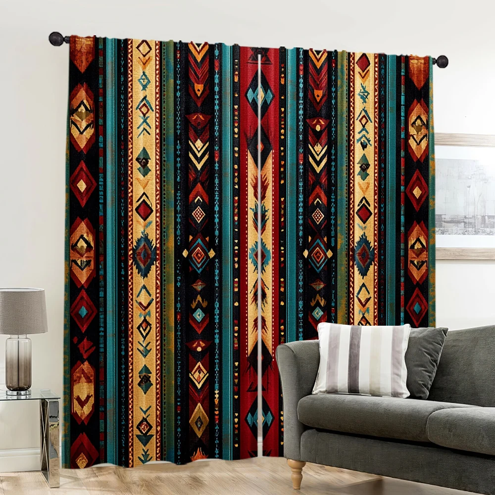 2pcs, 2D flat Window Curtains Ethnic Tribes Arrow Versatile Polyester,Without Electricity Family Party Decoration for Home Use 6
