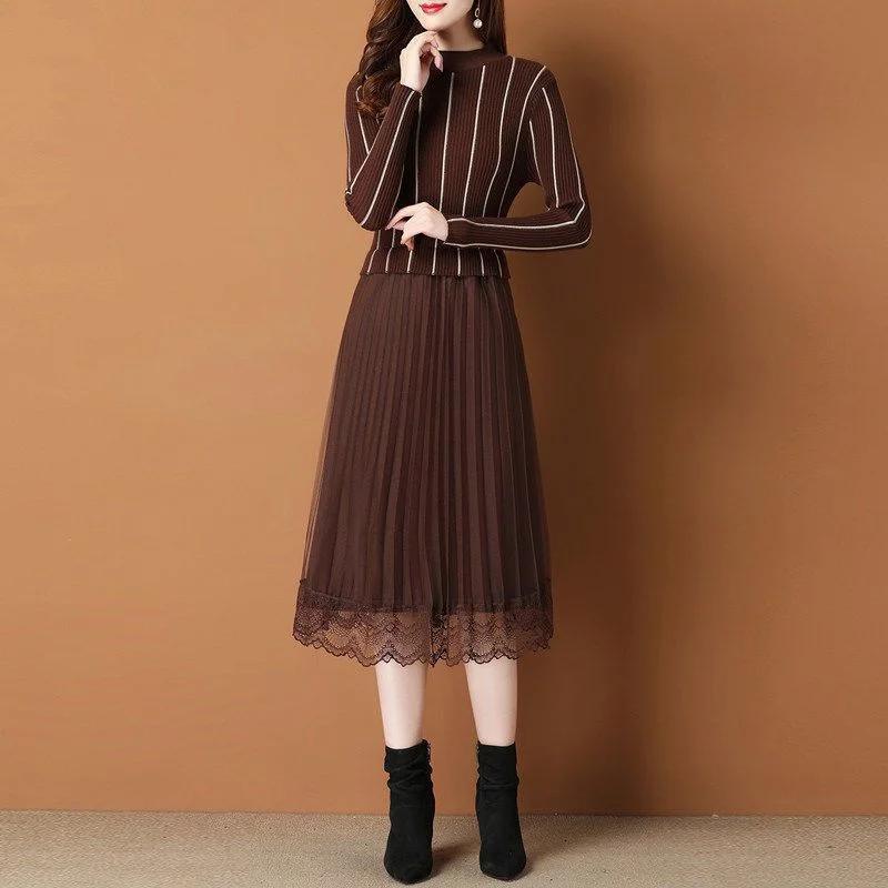 

Knitted Bottoming Dress Autumn And Winter Women Medium Long Over-The-Knee Dress 2024 New Ladies Lace Sweater Temperament Dresses