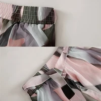 2024 Summer Print Floral Skirts For Women Casual Loose Elastic Waist Plus Size Skirt Belt A-line Chiffon Beach Saias Midi Femme - Image 5