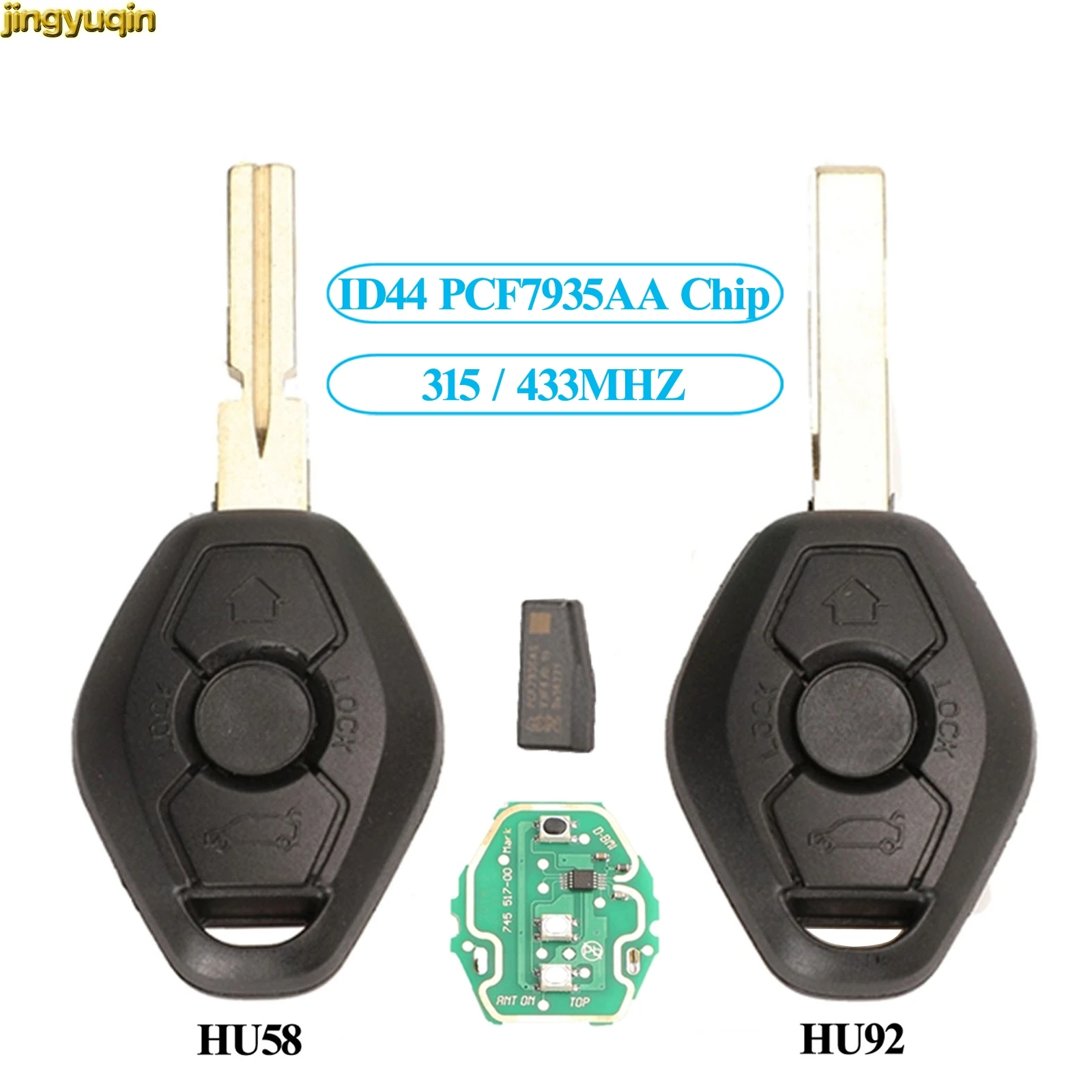 Jingyuqin Telecomando Completo Chiave Fob Per Bmw 3 57 Serie 3 Bottoni Uncut Lama 433/315 Mhz Pcf7935Aa Id44 Circuito Integrato