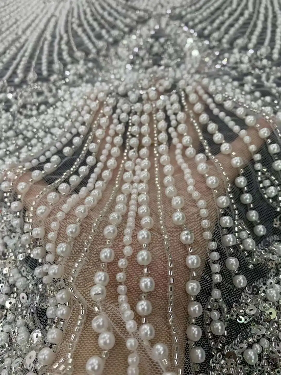 African Sequins Beads Lace Fabric French Nigerian Fabrics For Women Party