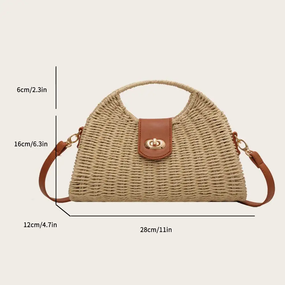 Women Hand-Woven Bag Summer Woven Shell Female Tote Bag Handmade Fashion Holiday Casual Simple Elegant Lady Straw