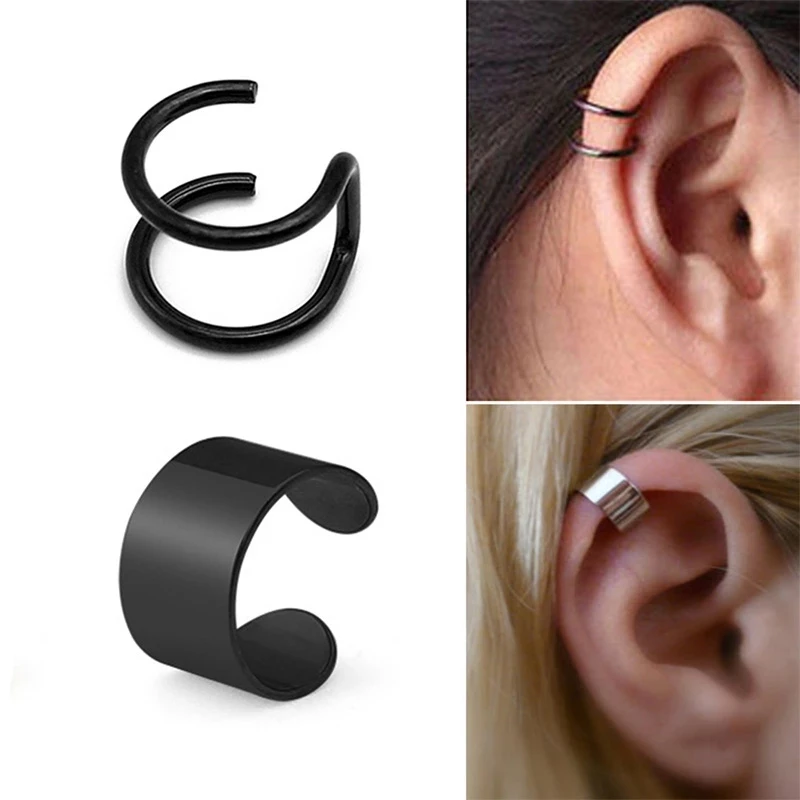 1 piece Stainless Steel Painless Ear Clip Earrings ear clip earrings clip earrings ear clip For Men/Women Punk Black Non Piercing Fake Earrings Jewelry Gifts