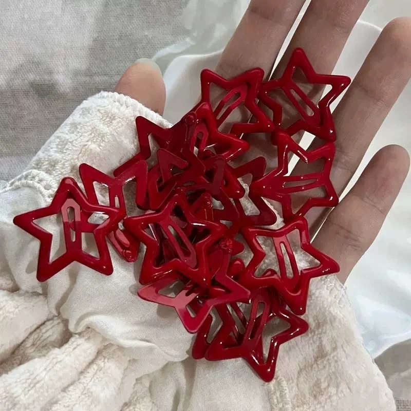 

Y2K Red Dot Star Hair Clips Women Girls Filigree Star Metal Snap Clip Hairpins Barrettes Hair Barrettes Hairgrips Headdress