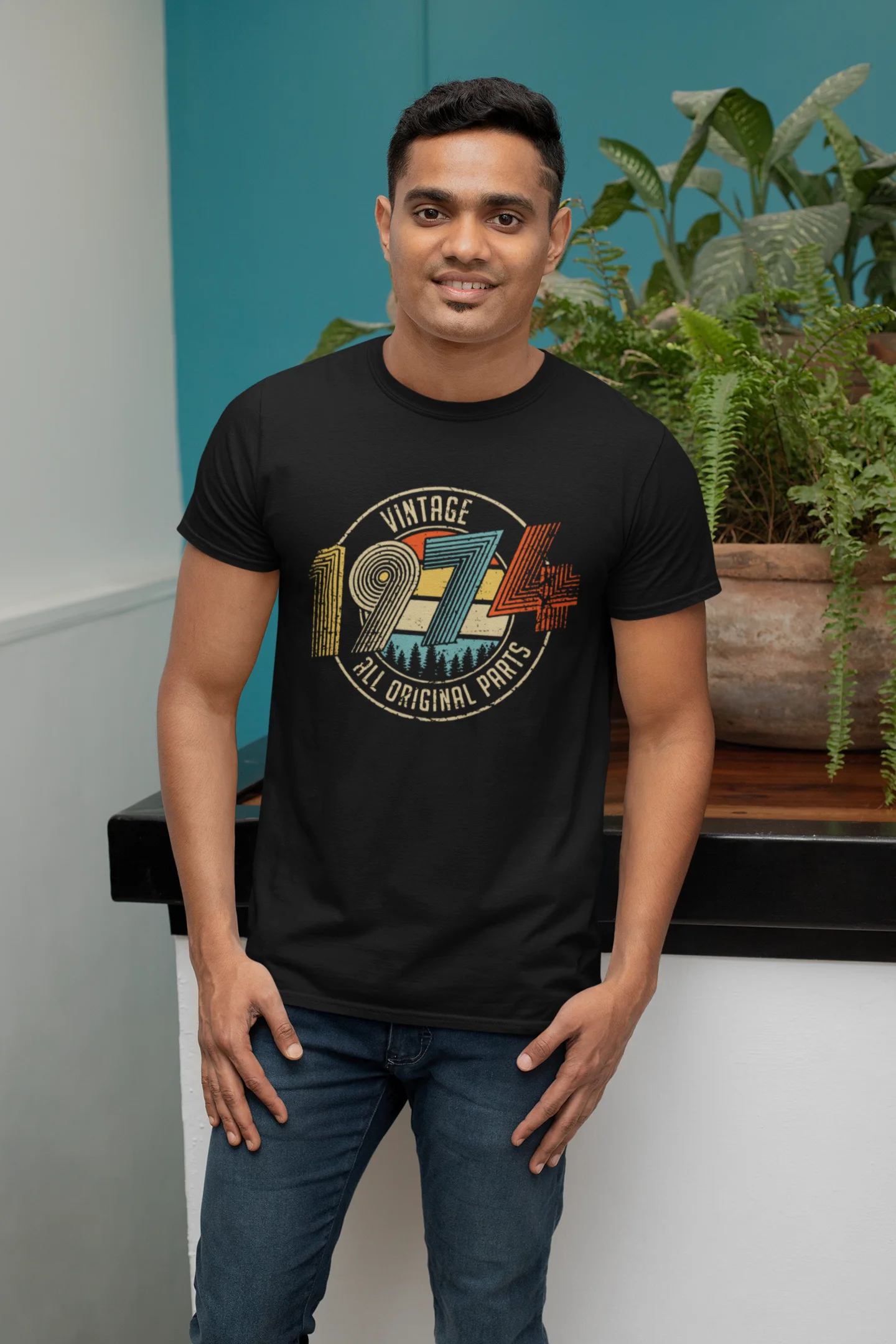 Vintage geboren im Jahr 1974 alle Original teile 49. Geburtstags geschenke T-Shirt für Männer 100% Baumwolle T-Shirts Kurzarm o Hals Kleidung 6xl – Detail 1