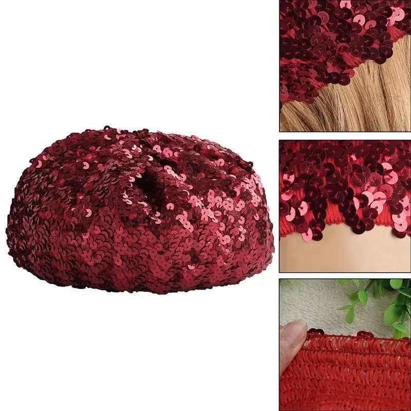 Frauen Glitter Beanie Cap Pailletten Glänzende Baskenmütze Hut Karneval Party Club Dance Cap Chic Retro Plain Baskenmütze Pailletten Baskenmütze Hut – Detail 2