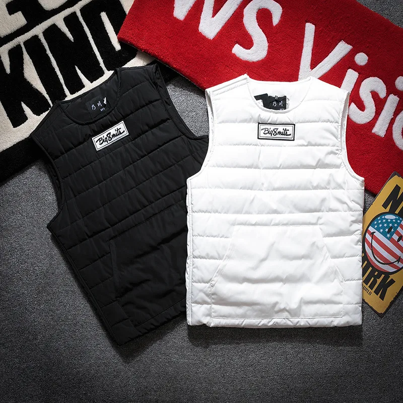 Round Neck Vest Men's Autumn Winter Cotton Thickened Thermal Vest Youth Fashion Side Zipper Sleeveless Coat Pullover Y2k
