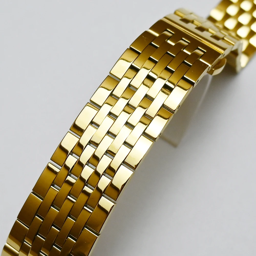 Elegant Polished Silver & Gold Stainless Steel Watchband Bracelet