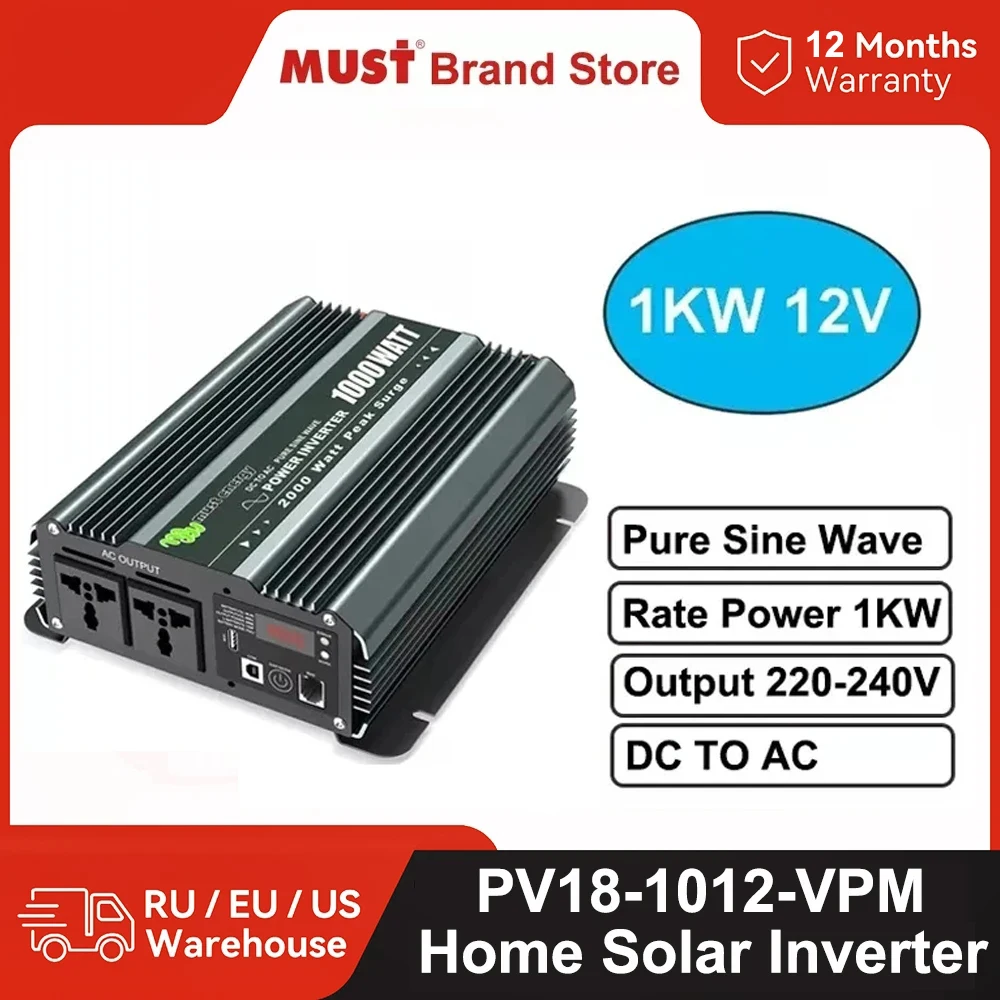 MUST Energy PI1500 1KW 12V Home Pure Sine Wave Power Inverter 220V