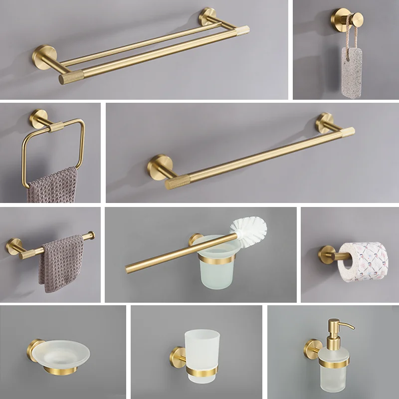 

Bathroom Hardware Pendant Brushed gold Knurled Wall Mounted Towel rack Towel Rack Paper Holder Hook Toilet Brush Holder