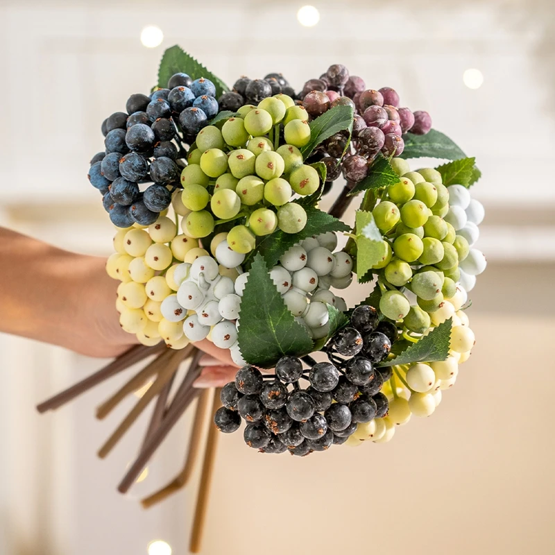 1/2 Stück 25 cm Beere künstlicher Blumenstrauß Schaumstoff gefälschte Blumen für Zuhause Zimmer Hochzeitsdekoration DIY Weihnachtskranz Zubehör