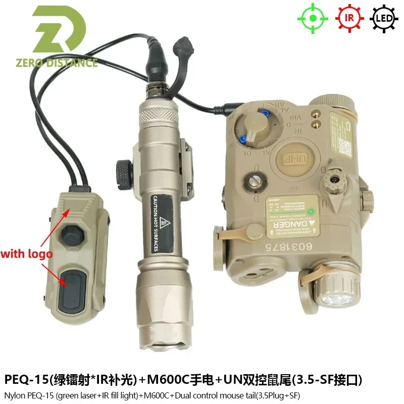 Tactical PEQ15 IR Fill Light/IR Laser Red Green Dot Laser M600C Flashlight Hunting Airsoft Accessories Axon Dual Function Switch
