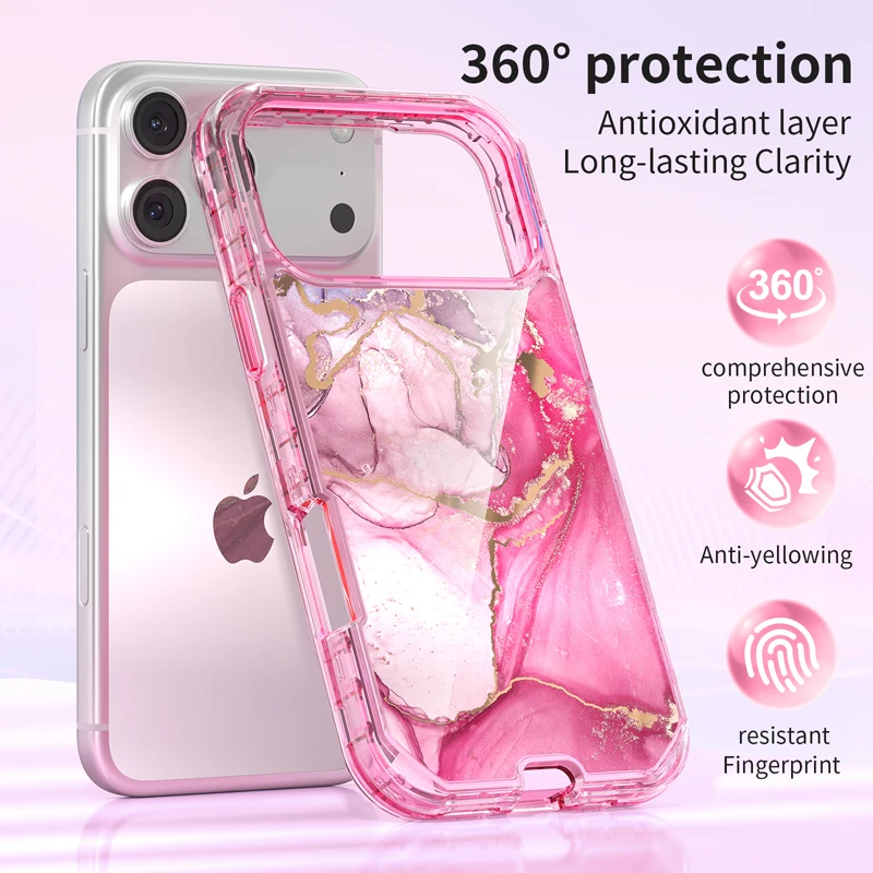 Electroplated Marble Pattern 3-in-1 Anti-Shock Phone Case