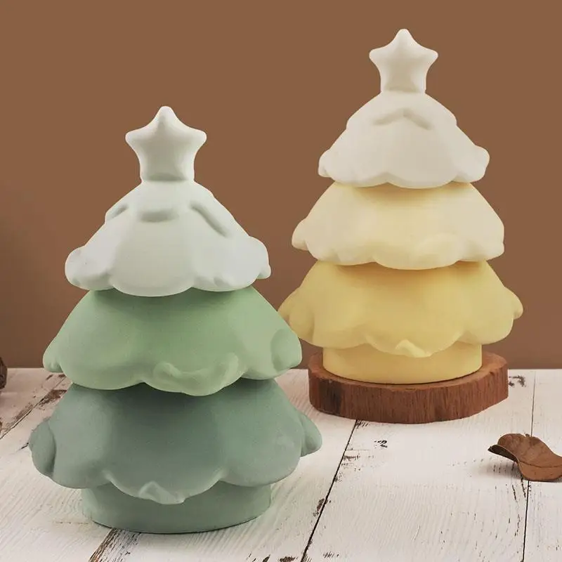 Double Layer Christmas Tree Candle Cup Silicone Mold DIY Gypsum Cement Storage Jar Mold Candlestick Aromatherapy Container Mould