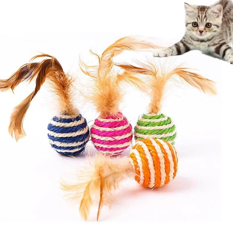 

Pet Cat Toys Sisal Ball Feathered Cat Ball Cat Scratch Ball Pet Supplies Random Color
