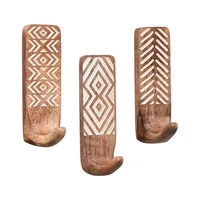 3 Pack Non-Destructive Wood Wall Hooks - Adhesive Wall Hooks - Boho Decorative Wall Hooks 1