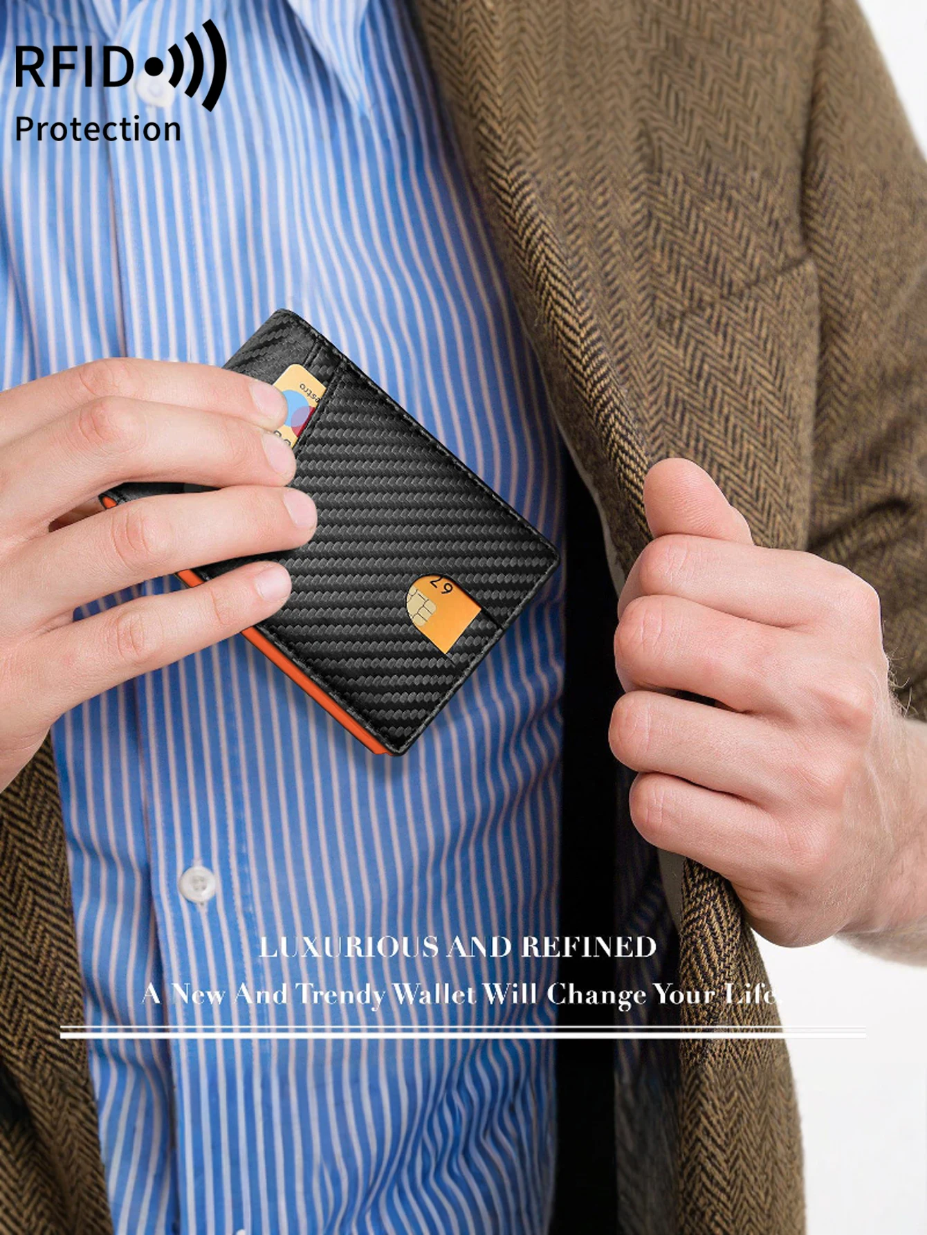 AfitLulu Billetera Larga Para Hombre, Billetera Ultra Fina, Elegante Cartera Plegable Con 12 Ranuras Para Tarjetas, Ventana De Identificación Y Bolsillo Para Monedas, Marrón, Moderno