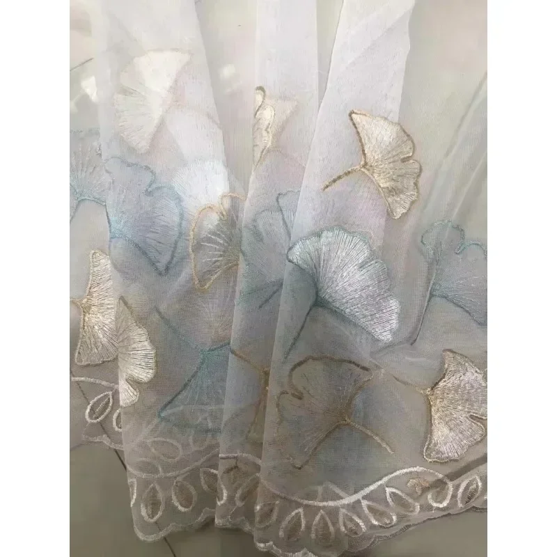 European, Classical  Romantic 2025 New 1PC Home Window Screen Colorful Ginkgo Leaf Embroidered Yarn Versatile Minimalist, 3