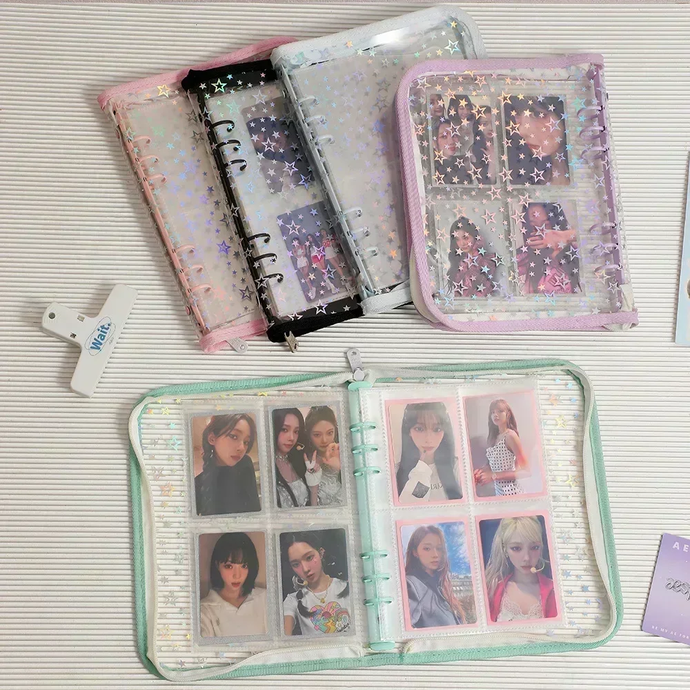 A5 Laser Star Zipper Binder Collect Book Refill Organizer DIY Journal Dairy Transparent Kpop Idol Photo Album Kawaii Stationery 2