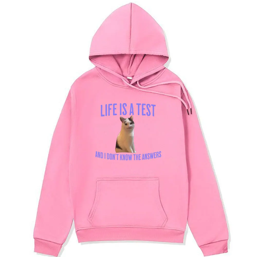 Life Is A Test Andi Don't Know The Answers Funny Cat Meme Printed Hoodie Oversized Sweatshirts Men Women Long-sleeved Pullover