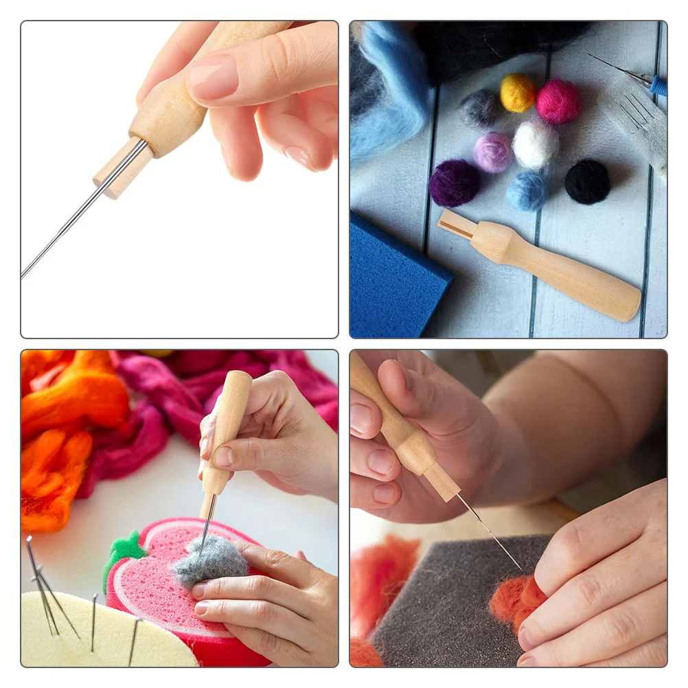 Poking Fun Tool for Felting Making Craft Wool Handle Kit Needle Wooden Handles Multifunction Tools Replacement 16 Pcs needle felting kit,wool felting kit,needle felting painting kit
