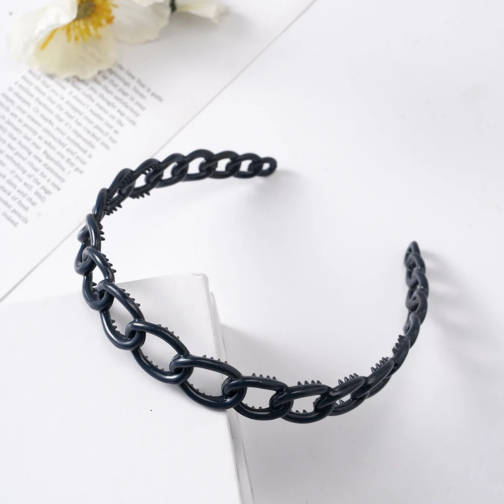 ShiQiao Spl Black Leather Chain Headband Hairband Metal Braided Headbands  Thin Hair Bands for Women's Hair Accessories for Girls