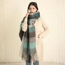  Scarf Women's Winter 2022 New European and American Plush Warm Casual Lattice Wholesale 