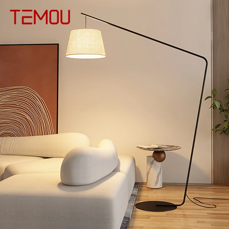 

TEMOU Nordic Black Fishing Floor Lamp Modern Family Living Room Beside The Sofa Creative LED Decorative Standing Light