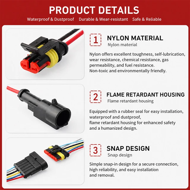 4Pin Waterproof AMP Auto Connector 18AWG Male Female with Wire Quick Disconnect for Truck DJ7041-1.5-11/21 OEM 282088-1/282106-1 2