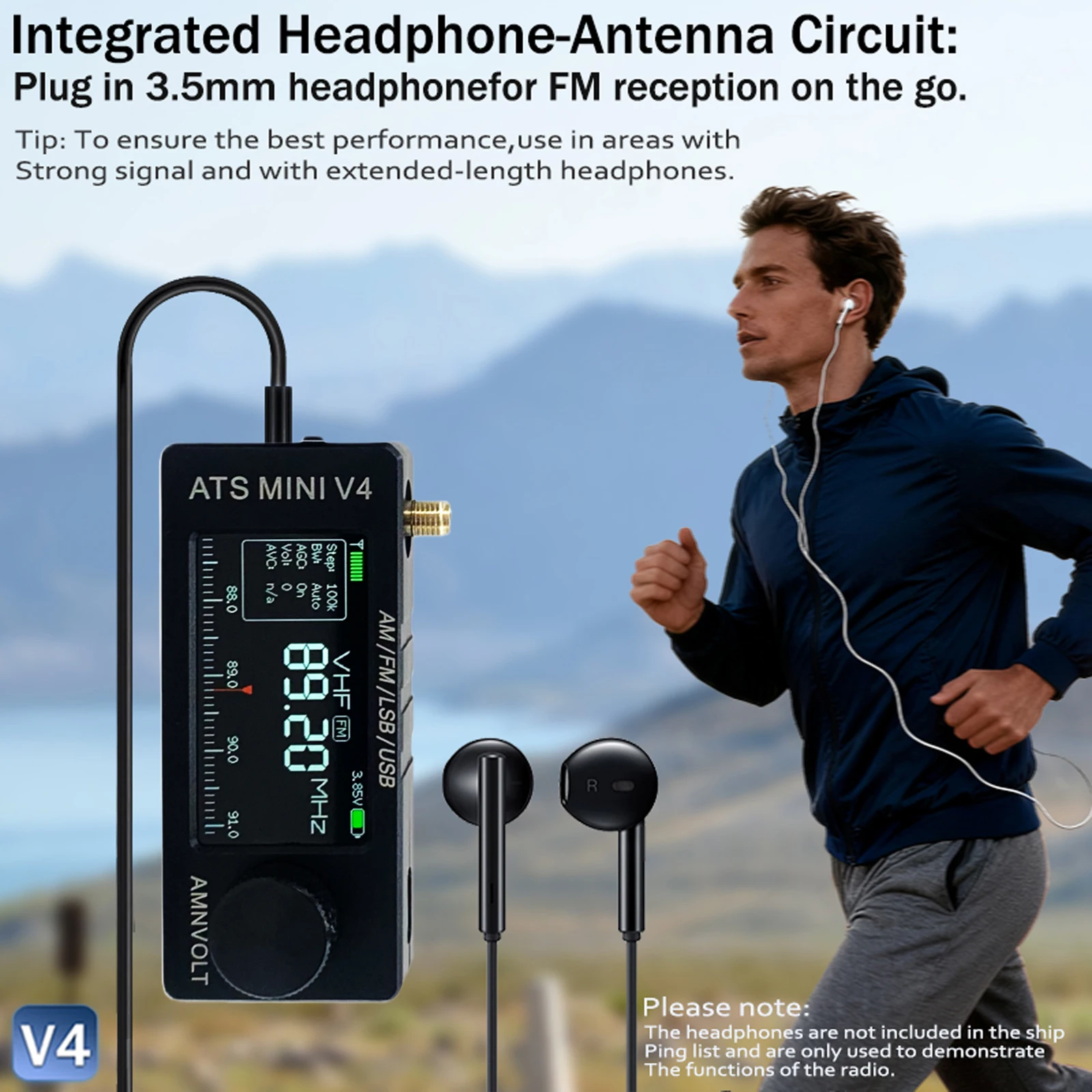 V4 AMNVOLT Mini SI4732 DSP Radio Receiver FM AM SSB LSB USB Mode LSB USB Transistor Pocket Radios 1.9inch IPS Screen ESP-32-S3