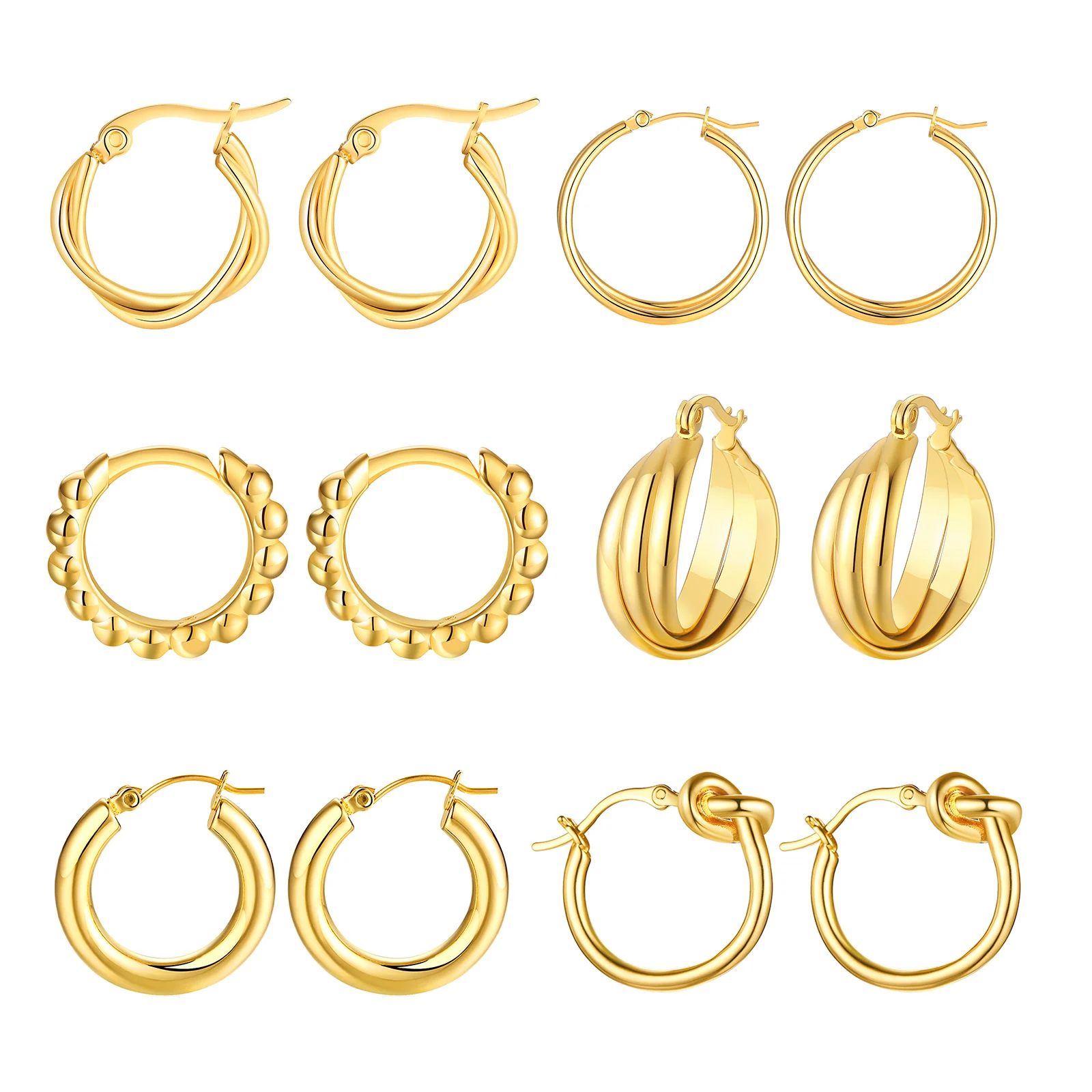 Small Knoted Hoop Earrings for Women Girls Charm Stainless Steel Gold Color Dainty Circle Ears Jewelry images - 6