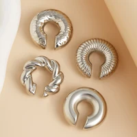 Fashion 4pcs C Shaped Acrylic Ear Clip for Women Simple Gold Silver Color No Pierced Round Earrings Punk Female Jewelry - Image 4
