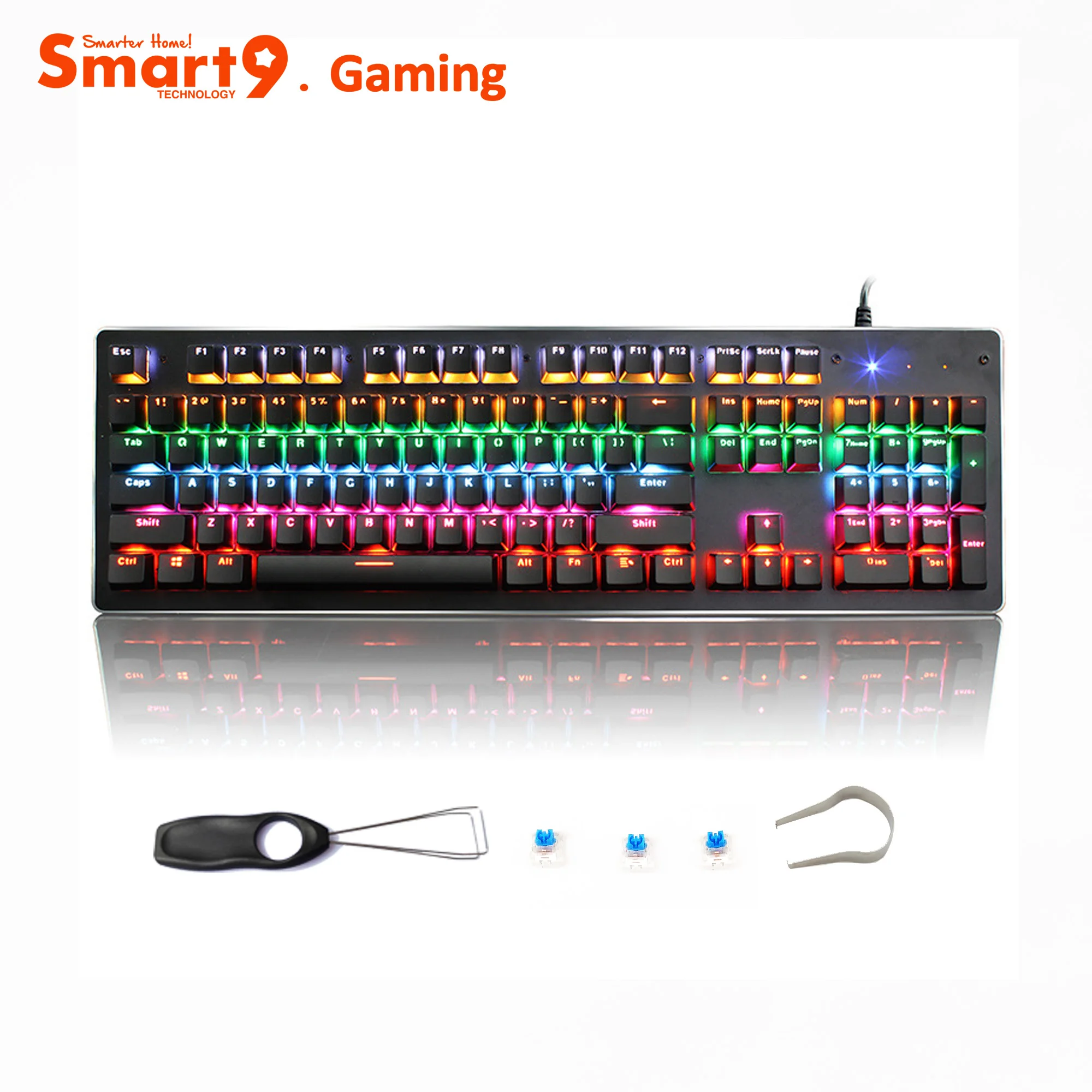 

Smart9 Gaming 104Key Outemu Hot Swap Blue Switches Double Shot Keycaps Metal Surface Mixed Color Backlit Mechanical Keyboard