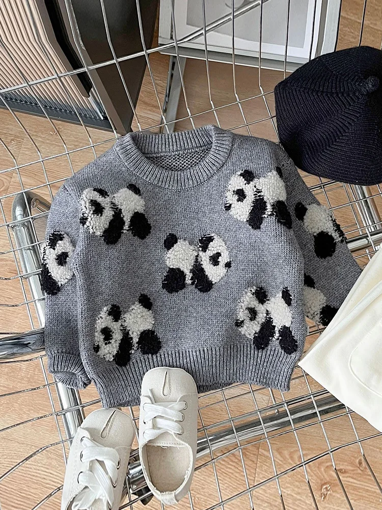 Cashmere Sweater Baby Girls Sweater Spring Autumn Baby Panda Embroidered Crewneck Sweater For Boys Girls