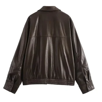 HXAO سترات نسائية مقصوصة من الجلد الصناعي سترة نسائية للخريف بأكمام طويلة سترات منفوخة سوداء موضة سترة ديمي الموسم 4